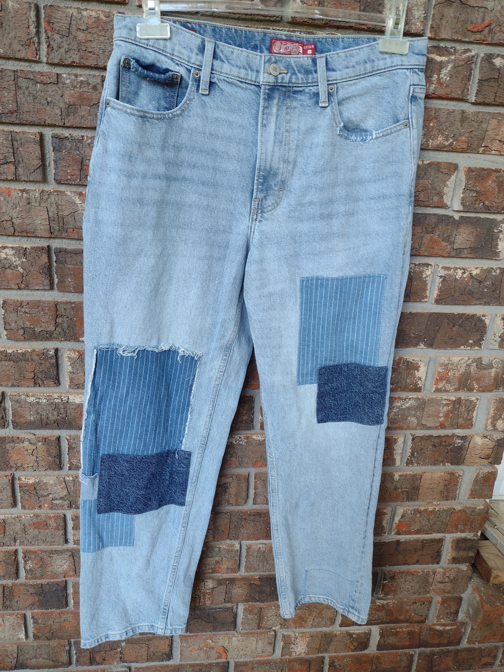 Lucky Brand Legend Women's 12/31R Boy Mid Rise Relaxed Straight Patchwork